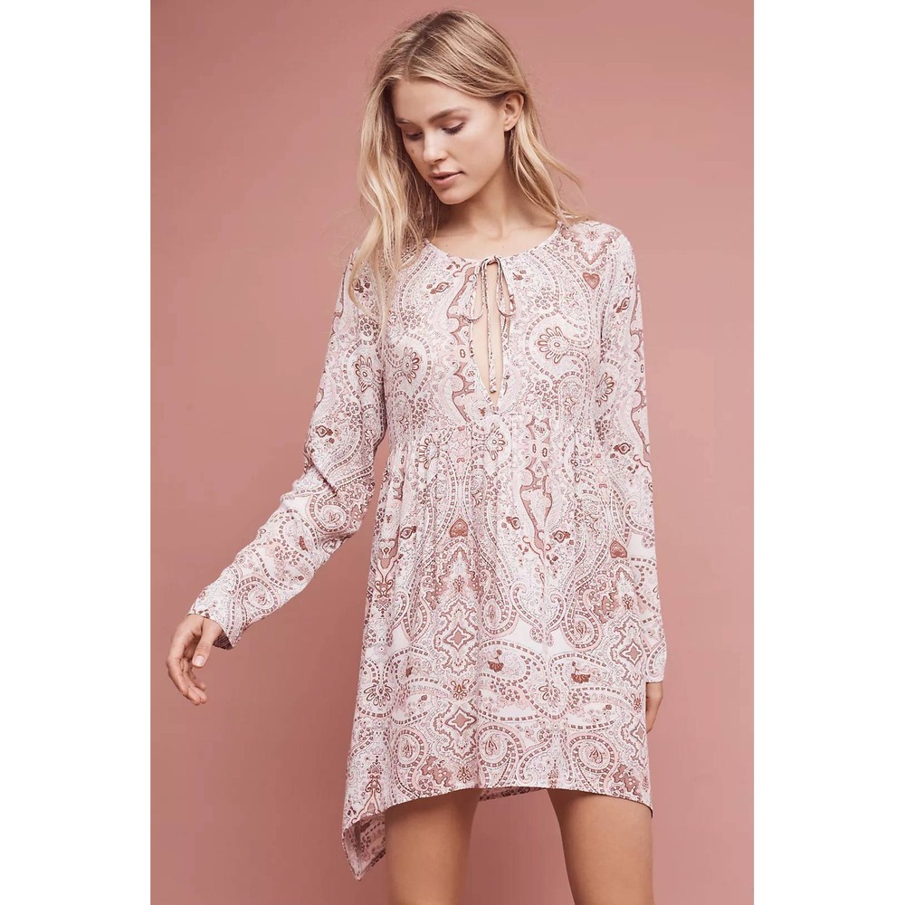 Anthropologie x Lilka NEW Pink Paisley Long Sleeve Dress Boho Cottagecore Medium